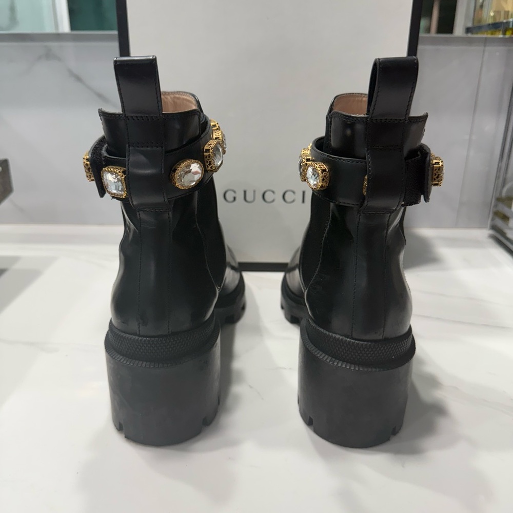 Gucci Magnum Calf Nero Rhinestone Band Black Ankle Boots - Picture 3 of 7
